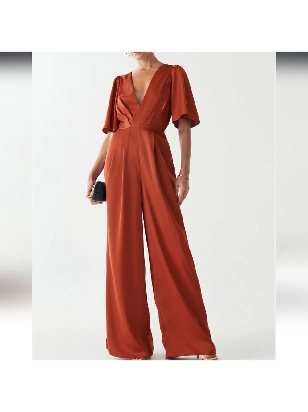 3141 NWT Willa Omaha Copper Jumpsuit Size 4 Wide Leg V Neck Formal Evening
